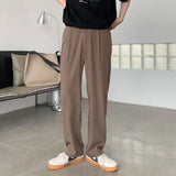 Wiaofellas  -  Trousers For Men Brown Pocket Casual Pants Man Wide Straight Korean Style New In Baggy Polyester Trend Classic Streetwear Sale