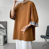 WIAOFELLAS  -  8XL-M Spring Summer Men's Ice Silk T-shirts Women Oversized Plaid T-shirt Korean Style Casual Seven sleeves T-Shirt Male