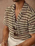 Wiaofellas  -  Men's Casual Short-Sleeved Shirt with Jacquard Stripe Design, Versatile and Practical Style, Fashionable and Simple. The Collar