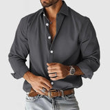 Wiaofellas  -  Classic Style Men Shirts Solid Long Sleeve Turn Down Collar Business Casual Shirt Man Loose Fashion Male Blouse