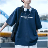 WIAOFELLAS  -  Trend Cotton Letter Printing Design Sense Versatile Leisure Young Style Round Neck Loose Fashion Men's T-shirt Summer