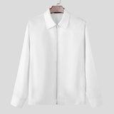 Wiaofellas  -  Men Shirt Lapel Long Sleeve Zipper Solid Color Casual Men Clothing Streetwear Spring Fashion Leisure Tops Camisas