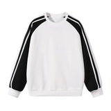 WIAOFELLAS  -  Spring New Style Collides Color Round Neck Sweater Fashion Trend Contracted Design Loose Version Fabric Comfortable Skinfriendly