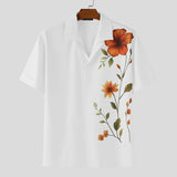 WIAOFELLAS  -  Men Shirt Flower Printing Lapel Short Sleeve Loose Summer Men Clothing Streetwear 2025 Korean Style Fashion Male Tops