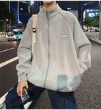 Wiaofellas  -  Velvet Cardigan Sweatshirt Men's Loose Korean Sports Jacket Trendy Hong Kong Style Stand Up Collar Jacket