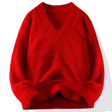 WIAOFELLAS  -  Sweater men lazy loose fashion brand knitwear fashion autumn winter pullover  thick base vintage V-neck plus-size men's