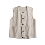 WIAOFELLAS  -  Men's Japanese Casual Vest, Retro Workwear Style, 100% Cotton Pocket Detail, Loose Fit for Outdoor and Cafe Work