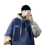 Wiaofellas  -  Loose Men's Hoodie Fake Two-Piece Sweatshirt Lazy Style Hong Kong Style Casual Long Sleeve Printed Polyester Fiber Spring Autumn