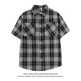 Wiaofellas  -  Blue Plaid Short Sleeve Shirt Men's Summer Cleanfit Half Sleeve Top Cool Handsome Five Sleeve Shirt Loose Fit Moisture Wicking
