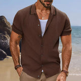 WIAOFELLAS  -  Summer New Trend Men Fashion Knit Polo Shirt Light Luxury Solid Tops American Style Short Sleeve Casual Cardigan Shirts