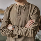 WIAOFELLAS  -  Retro T-shirt Men's Loose Open Neck Long Sleeved Base Shirt Top Trendy