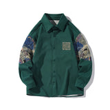 WIAOFELLAS  -  Embroidery Patchwork Bear Long Sleeve Shirt for Men Retro Loose Couple Shirt Jacket Large Size Unisex Blouses