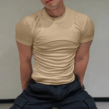 WIAOFELLAS  -  Men T Shirt Solid Color O-neck Short Sleeve Knitted Male Tee Tops Streetwear Summer Fashion Casual Cozy Men Clothing