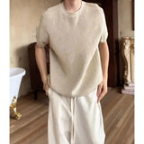 WIAOFELLAS  -  Breathable cotton and linen short-sleeved men's summer thin floral sweater lazy and relaxed Old money style T-shirt