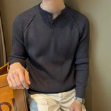 WIAOFELLAS  -  Autumn Winter New Solid Casual Thick Sweater Men's Pullover Printed Pinstripe Round Neck Long Sleeve Trendy Bottom Knitted Tops