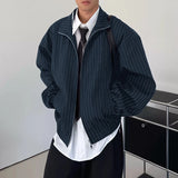 WIAOFELLAS  -  Men Jackets Striped Lapel Long Sleeve Zipper Loose Casual Male Coats Streetwear Fashion Leisure Thin Jackets Men S-5XL