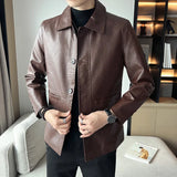 Wiaofellas  -  Mens Pu Leather Motorbike Jacket Fashion Turn Down Collar Motorcycle Biker Coats Loose Faux Leather Jacket Men Streetwear Man