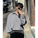 WIAOFELLAS  -  Oversized Men's Autumn Loose Japanese Style Black Striped Casual Shirt, Long Sleeve Shirt Korean Style Fashion Lapel Top Unisex