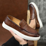 Wiaofellas  -  Men's Casual Shoes Embossed Leather Men Fashion British Style Penny Loafers Mens Slip-on Thick Sole Outdoor Flats