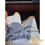 Wiaofellas  -  Blue Plaid Bubble orts Men Summer Thin Qui Dry Beach Pants American Casual Sports Five-Quarter Length Trousers