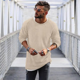 Wiaofellas  -  Spring Men's Casual Solid Color Fashion Knitted Shirt O Neck Long Sleeve Knit Pullover Loose Soft Sweater Coats Men Tops