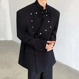 WIAOFELLAS  -  New Chinese Style Men's Blazers Stand Collar Metal Design Shoulder Pads New Spring Solid Color Male Suit Jackets
