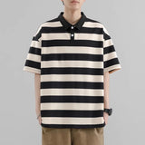 WIAOFELLAS  -  Summer Short Sleeve Striped Polos Shirts Men Anti-Wrink Turn Down Collar Casual Polos Male Sports Tees Couple Tops Streetwear