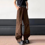 WIAOFELLAS  -  Pleated Design Men's Casual Pants Side Pocket Solid Color Wide Leg Trousers Loose Straight Male Bottom Functional