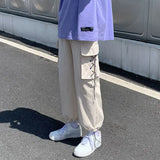 WIAOFELLAS  -  Vintage Spring Autumn Solid Color Elastic High Waisted Pockets Trousers Cargo Bloomers Bandage Drawstring Men's Clothing Pants