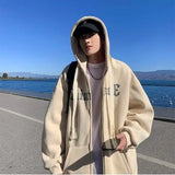 Wiaofellas  -  Zipper Cardigan Sweatshirt Men's High Street Hip-hop Hooded Jacket Trendy Loose Top