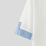 Wiaofellas  -  Men's Shirt Patchwork Lapel Half Sleeve Button Men Clothes Vintage Summer Streetwear Casual Tops Shirts For Man