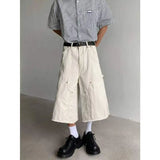 WIAOFELLAS  -  New Summer Men's Casual Shorts Solid Color Splicing Raw Edge Casual Bottom Straight Leg Loose Male Trousers Simple