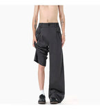 WIAOFELLAS  -  simple men's casual trousers pleated design new solid color wide leg bottom loose straight thin male pants summer
