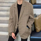 WIAOFELLAS  -  Men Blazer Plaid Lapel Long Sleeve Button Casual Suits Men Streetwear Autumn Fashion Leisure Male Coats S-5XL