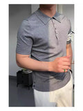 WIAOFELLAS  -  Fashionable temperament lapel polo shirt casual slim fit white short-sleeved knitted sweater high elasticity and comfort