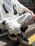 Wiaofellas  -  Summer Washed Distressed Workwear Shorts Men's Trendy Street Style Loose Wide Leg Big Pocket Seven-Foot Pants Casual Trousers
