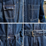 Wiaofellas Vintage Jeans Loose Cargo Wide-leg Jeans Japan Korea Blue Denim Jumpsuit Pockets Belt High Street Overalls Trendy Wear