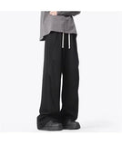 WIAOFELLAS  -  New Men's Pleated Straight Wide-leg Sweatpants Hip Hop Solid Color Baggy Pants Korean Fashion Y2K Streetwear Gray Trousers