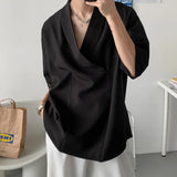 WIAOFELLAS  -  Summer Black White Pullover Shirt Men Fashion Oversized Casual Shirt Men Korean Loose Short Sleeve Shirts Mens Dress Shirt M-2XL