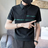 Wiaofellas  -  Fashion Lapel Button Spliced Loose Business Polo Shirts Men's Clothing Summer New Casual Pullovers Asymmetrical Tee Shirt