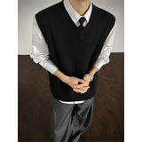 WIAOFELLAS  -  Autumn Grey Sweater Vest Men Warm Fashion Casual Black Knitted Pullover Men Korean Loose Sleeveless Sweater Mens Jumper Clothes