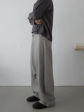 WIAOFELLAS  -  Laid-ba Parisian Sle Wide Leg Pants American Retro Striped Casual Trousers Knife  Polyester Fiber mid Waist Zipper