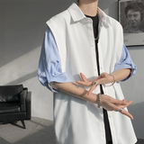 WIAOFELLAS  -  Summer Short Sleeved Shirt Men Oversized Society Mens Black Dress Shirt Korean Loose Casual White Shirt Mens Striped Shirts