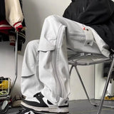 WIAOFELLAS  -  Hong Kong Style Men Cargo Pants Large Pocket Zipper Drawstring Trousers