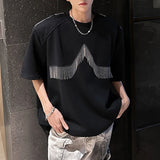 WIAOFELLAS  -  Round Collar Men's Tees Metal Pendant Short Sleeve Casual Menswear Solid Color Loose Shoulder Pads Male T-shirts