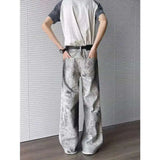 WIAOFELLAS  -  Fashion Summer Men's Irregular Graffiti Wash High Street Denim Pants Trendy Straight Loose Wide Leg Jeans Male