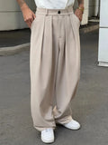 WIAOFELLAS  -  Streetwear Casual Trousers Mens Spring Autumn Stylish Pleated Loose Straight Pants Men Vintage Solid Color Draped Suit Trousers