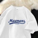 WIAOFELLAS  -  New Summer Cotton Short-sleeved Shirt Men Women Loose Versatile Fashion English Printing Trend Round Neck Half-sleeved Aesthetic