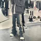 WIAOFELLAS  -  Niche Style Washed Gradient Blue High Elasticity Floor-length Casual Micro-flare Slimming Denim Jeans For Men Women Trendy