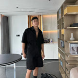 Wiaofellas  -  Summer American Tracksuit High Street Simple Fashionable Shirt Suit Loose Casual Short-sleeved Shorts Comfortable Suit Chic